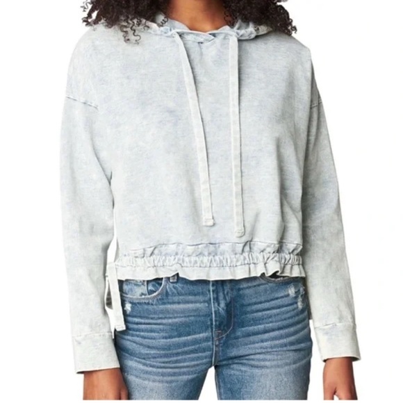 Blank NYC Tops - Blank NYC Cropped Acid Wash Hoodie Small | Model Off-Duty Lounge Streetwear